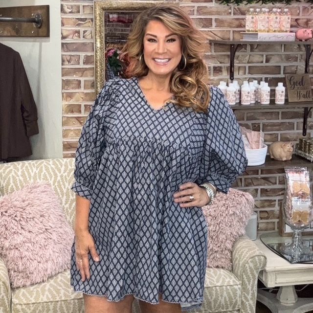 Gigio blue baby doll chambray and navy dress
