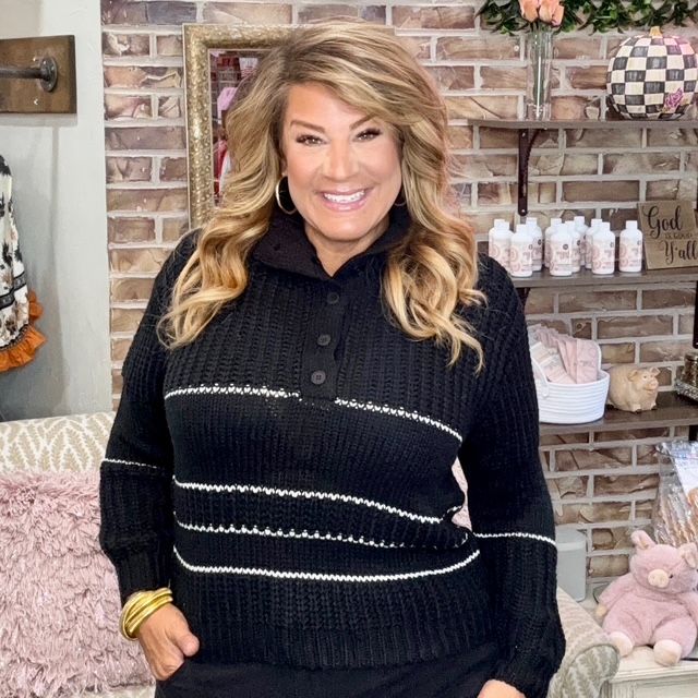 Cozy Co Black Cream Button Up Sweater