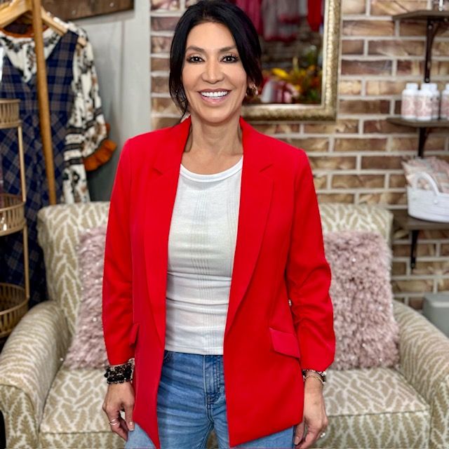 Skies Are Blue Shirred Sleeve Blazer