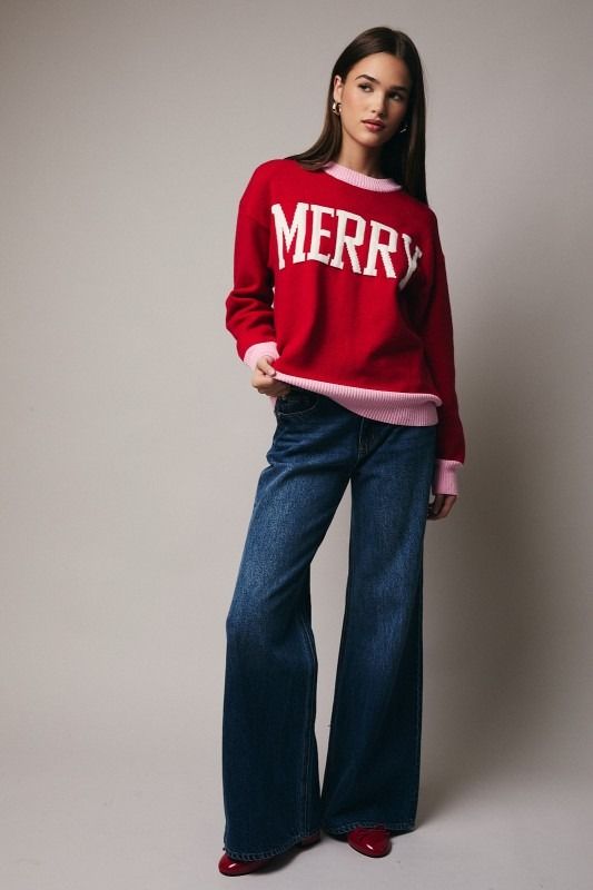 Sunday Up Red Pink Merry Sweater