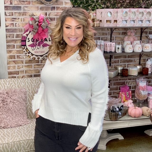 Elan White Fray Sweater