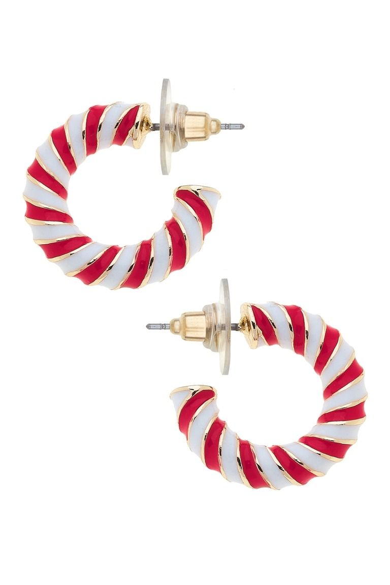 Canvas Candy Cane Earring