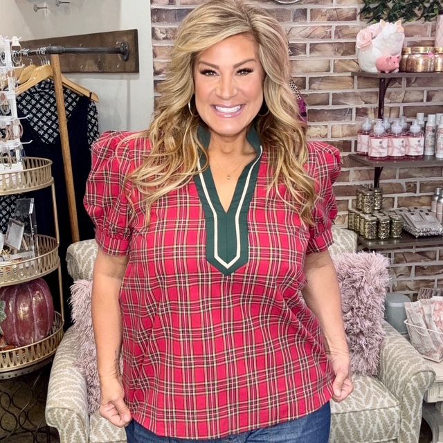 Entro Red Plaid Plus Top