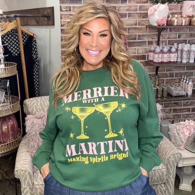 Tres Bien Merrier With a Martini Green Sweatshirt