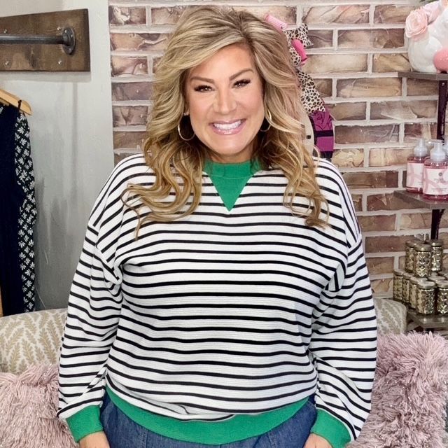 Tres Bien Green Striped Sweatshirt
