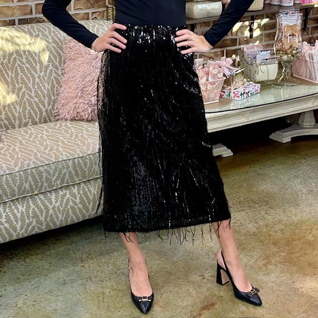 THML Fringe Black Skirt