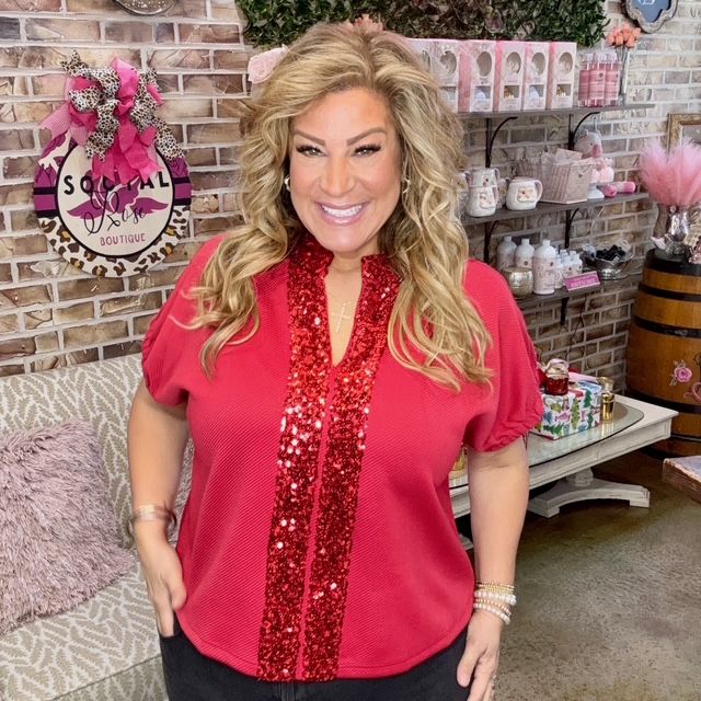 Entro Solid Sequin Trim Top