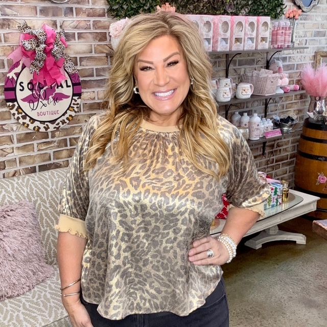 Voy Tan Metallic Animal Top