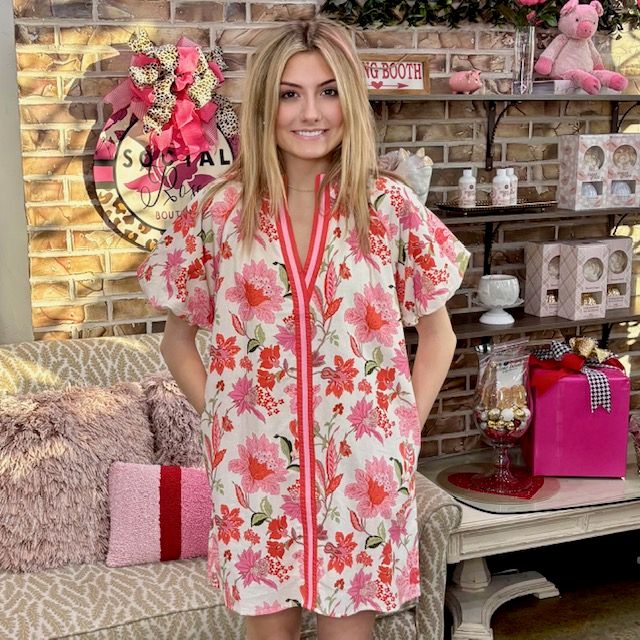 Entro Pink Trim Floral Mini Dress