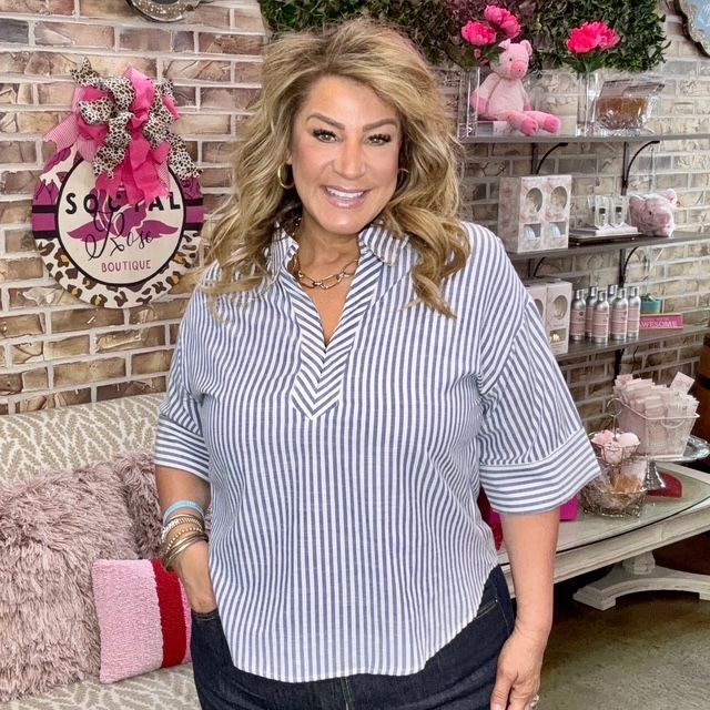 Entro Blue/White Striped Top