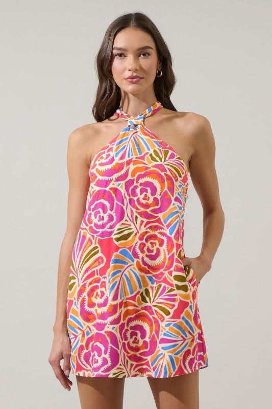 Sugar Lips Floral Wrap Neck Mini Dress