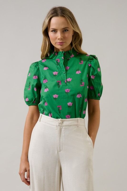 Sugar Lips Green Print Top