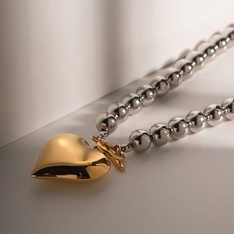 Chansutt Pearls Two Toned Heart Necklace
