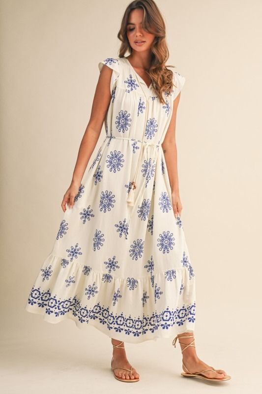 Klesis Belted Blue Border Dress