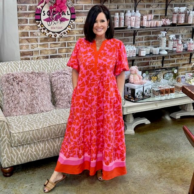 Mary Square Samba Pink Midi Dress