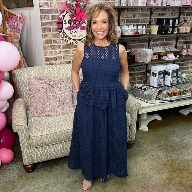 Entro Navy Overlay Midi Dress