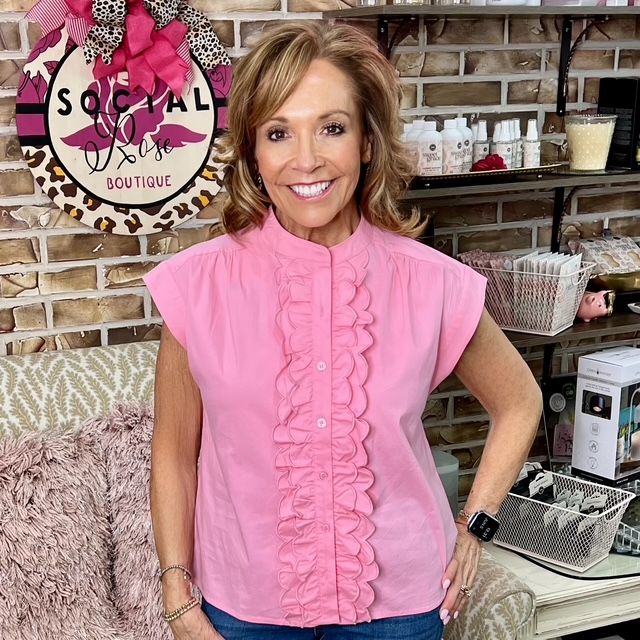 Entro Pink Ruffle Button Top