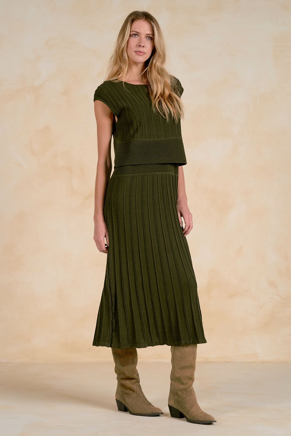 Elan Olive Pleated Dress