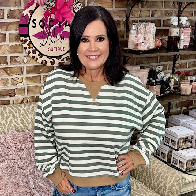 Z Supply Low Key Striped Olive Sweatshirt