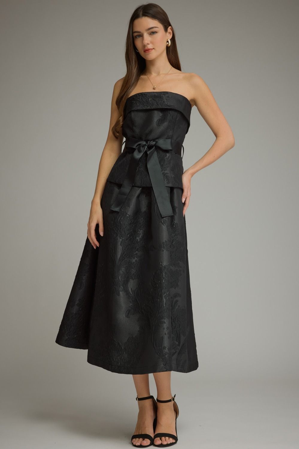 Entro Black Strapless Belted Dress