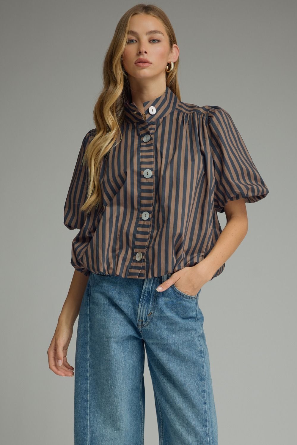 Entro Navy Striped Top