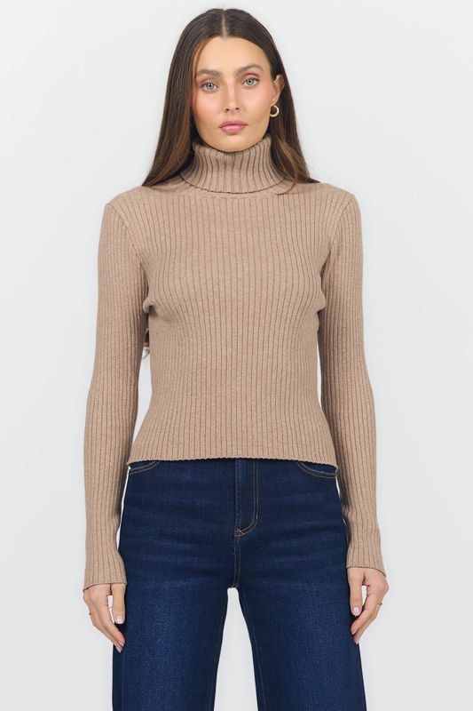 Dear John High Neck Light Brown Top