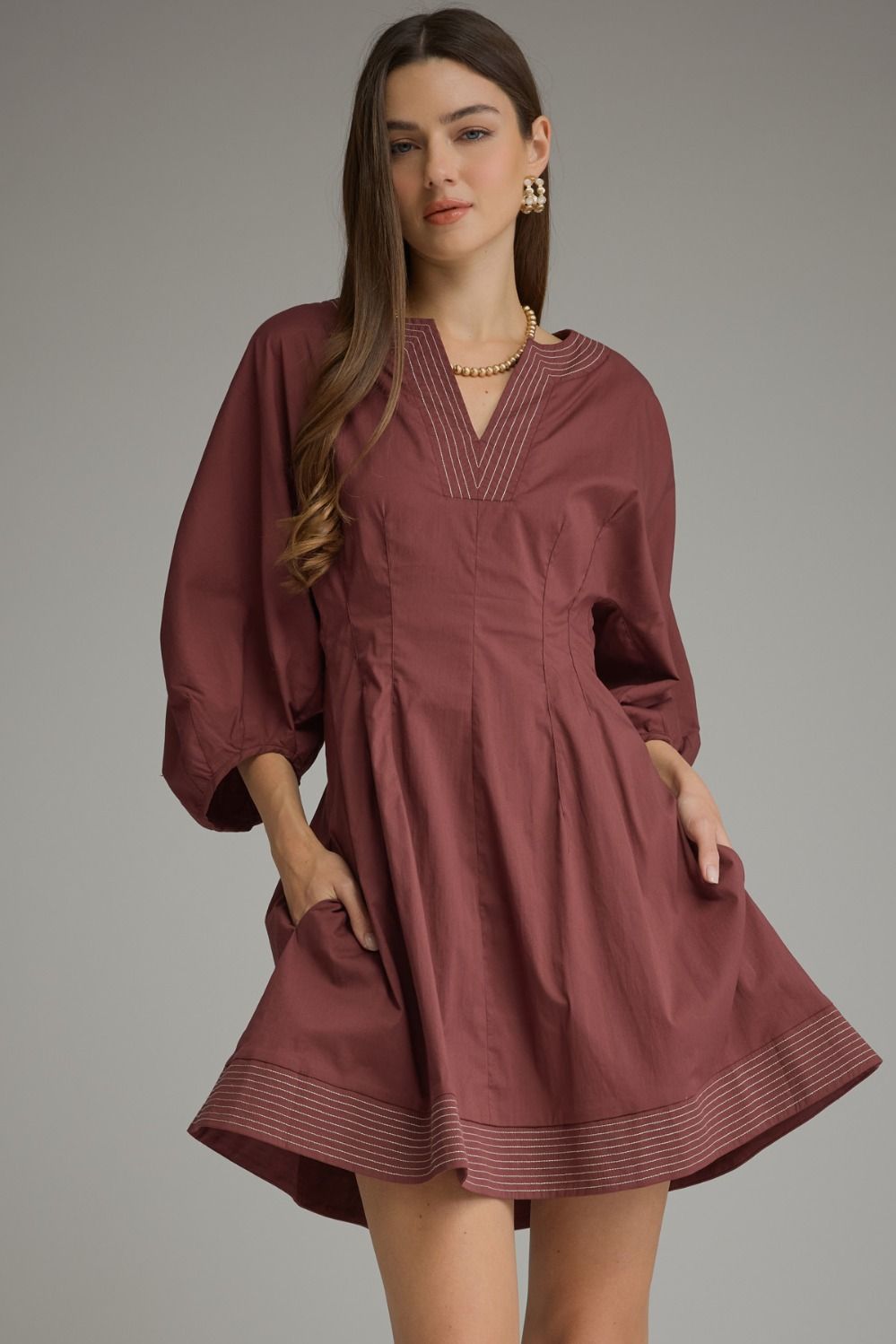 Entro Wine Stitch Dress