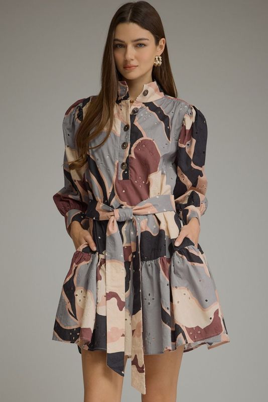 Entro Black Grey Print Dress