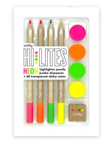 HI LITES - HIGHLIGHT PENCIL,STICKY NOTE &amp;  SHARPENER SET