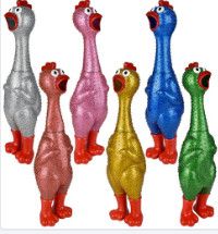 GIANT SPARKLE RUBBER CHICKEN ASSORT