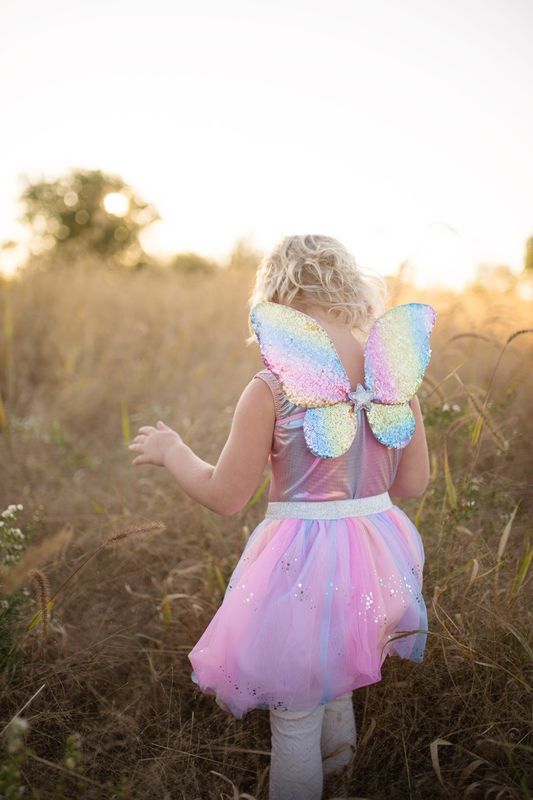 RAINBOW SEQUINS SKIRT WINGS &amp; WAND 4-6
