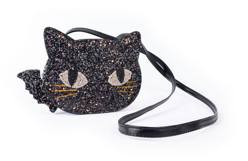 CAT'S MEOW BLACK CHUNKY GLITTER KITTY PURSE