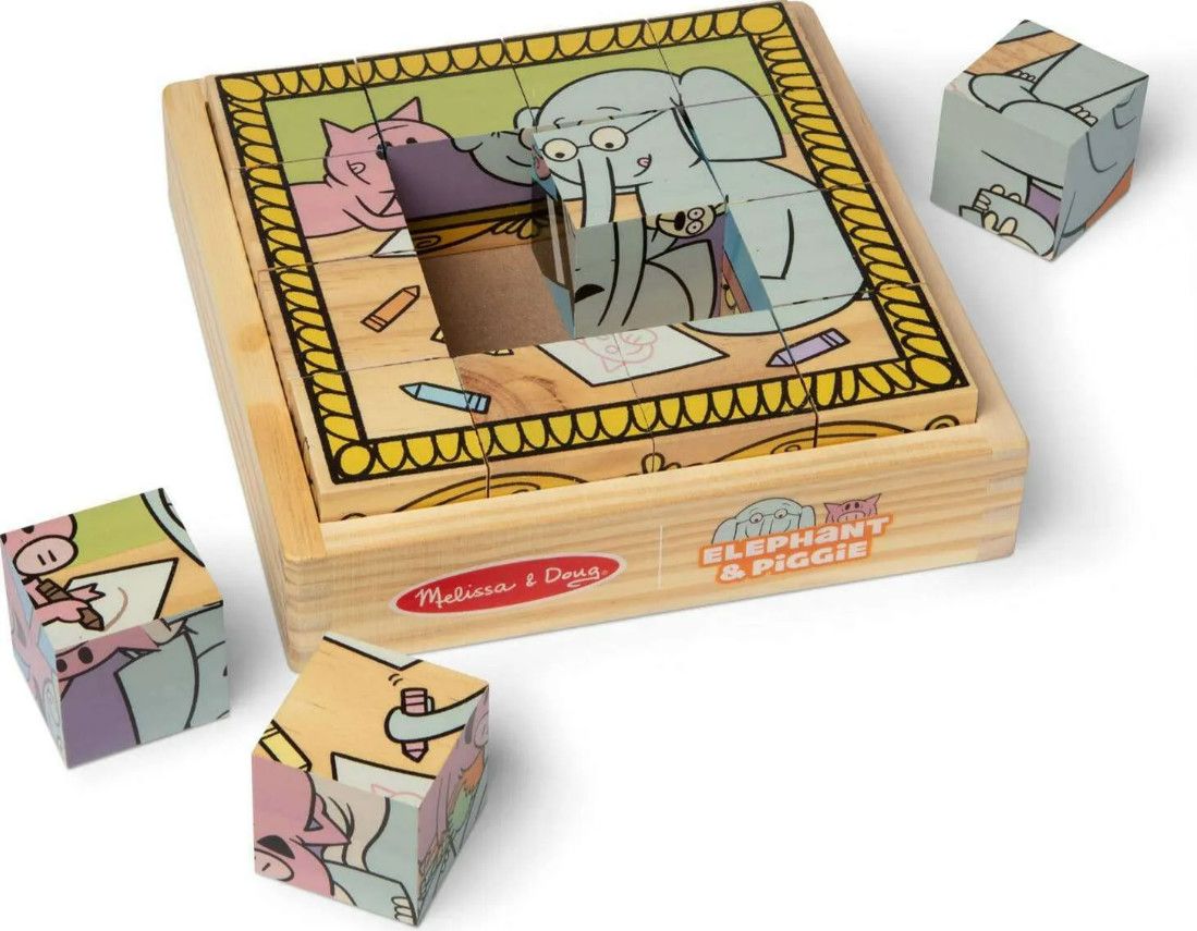 ELEPHANT &amp; PIGGIE WOODEN CUBE PUZZLE
