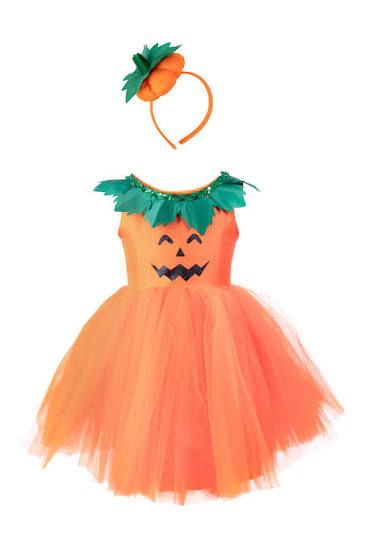 PUMPKIN PATCH PRINCESS DRESS W/ HEADBAND 3-4