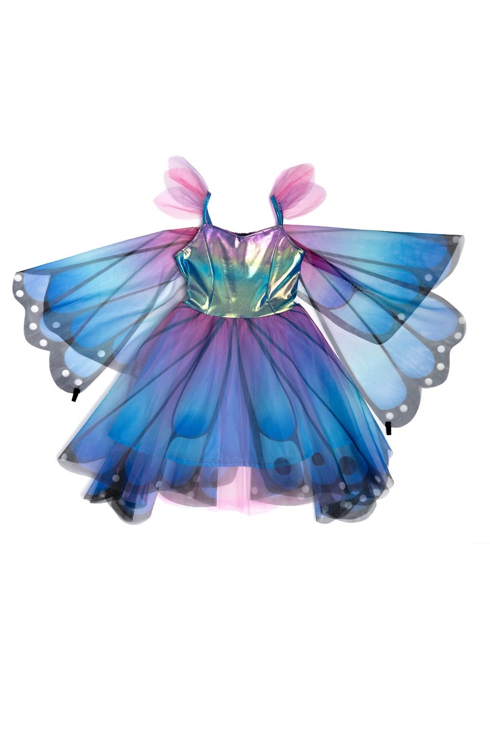 BUTTERFLY TWIRL DRESS W/ WINGS &amp; HEADBAND BLUE/PURPLE 5-6