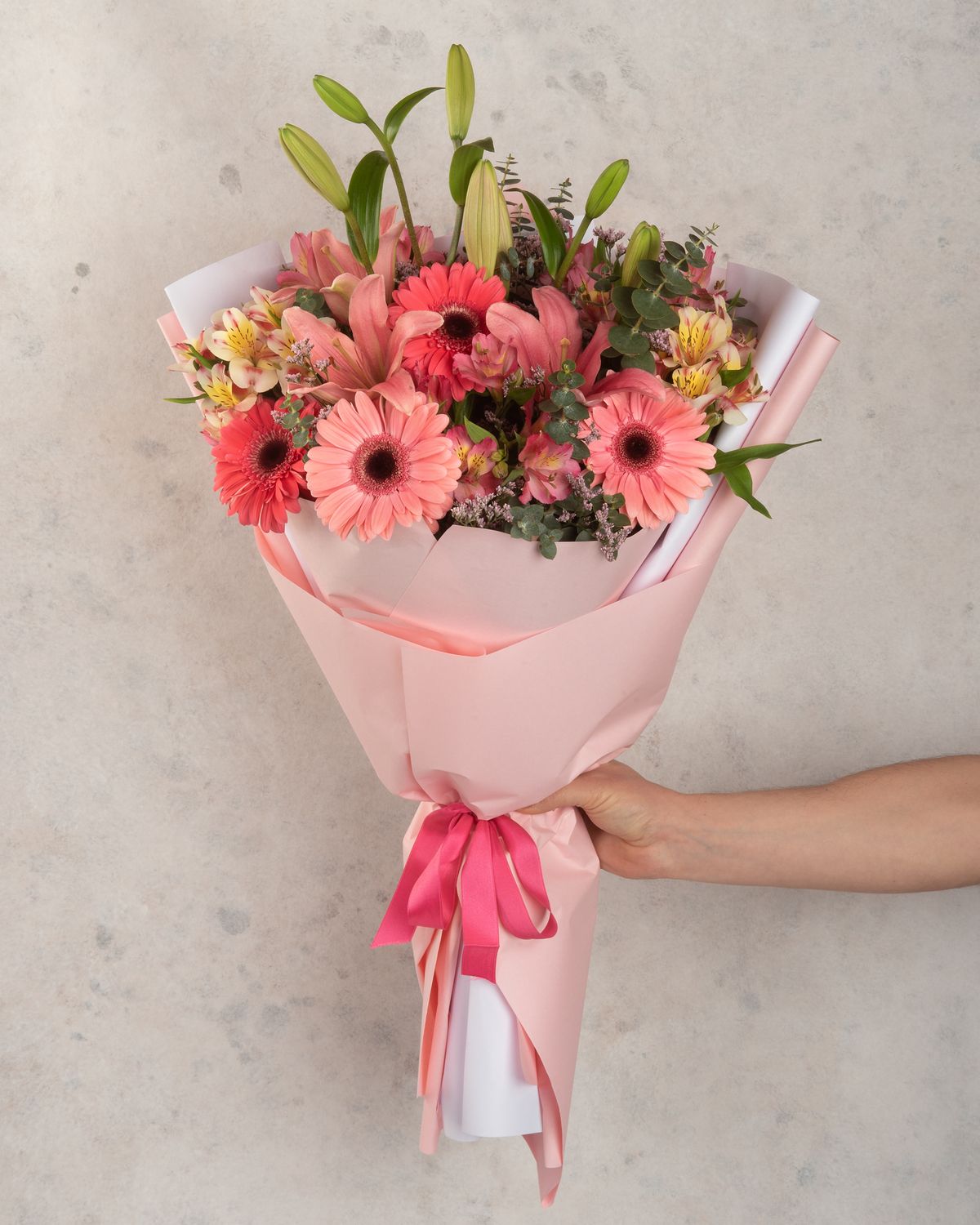 Mixed bouquet with lilies, gerberas and alstroemerias