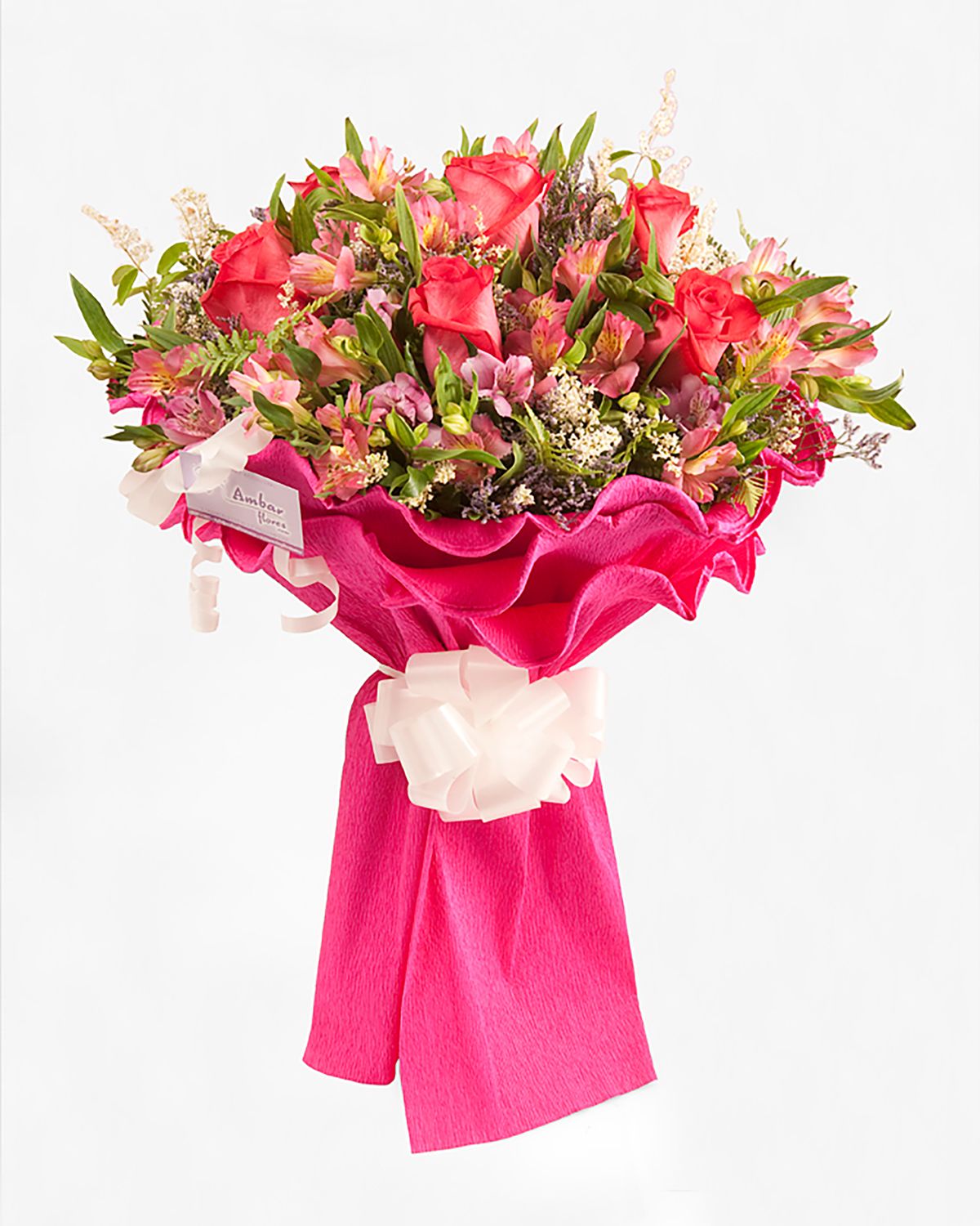 Special bouquet of roses and alstroemerias, handcrafted floral design