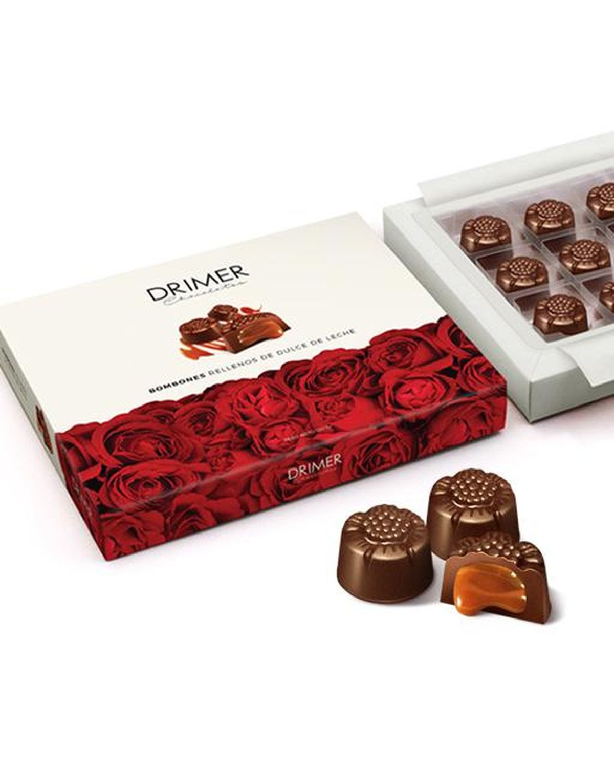 Caixa Drimer Rosas com 12 bombons ao leite recheados com doce de leite – entrega em Buenos Aires