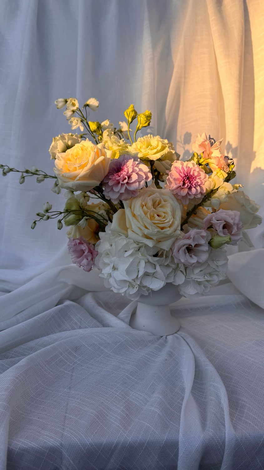Hydrangeas And Yellow Roses