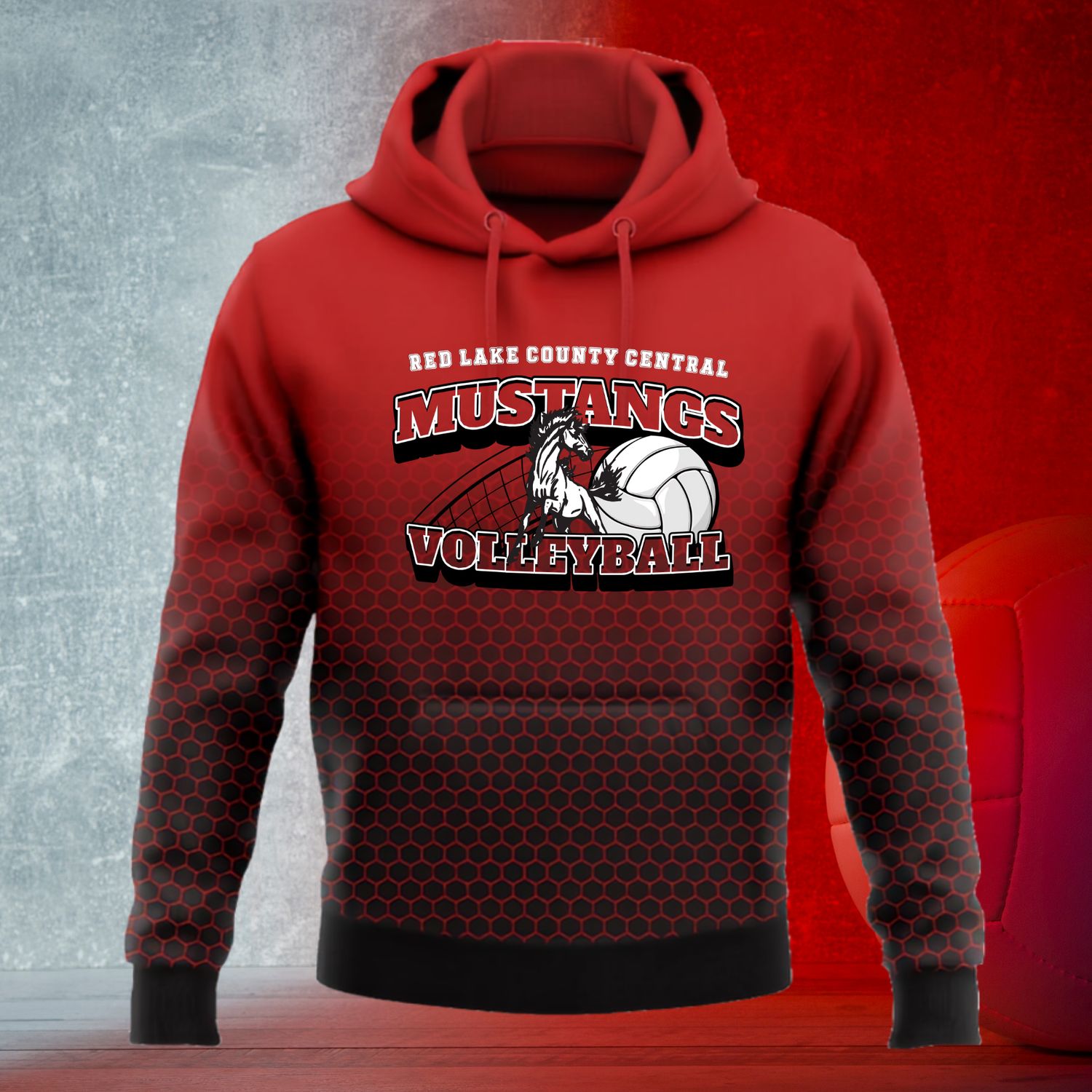 Black Red-White 3D Pattern Design Pullover Sweatshirt Hoodie