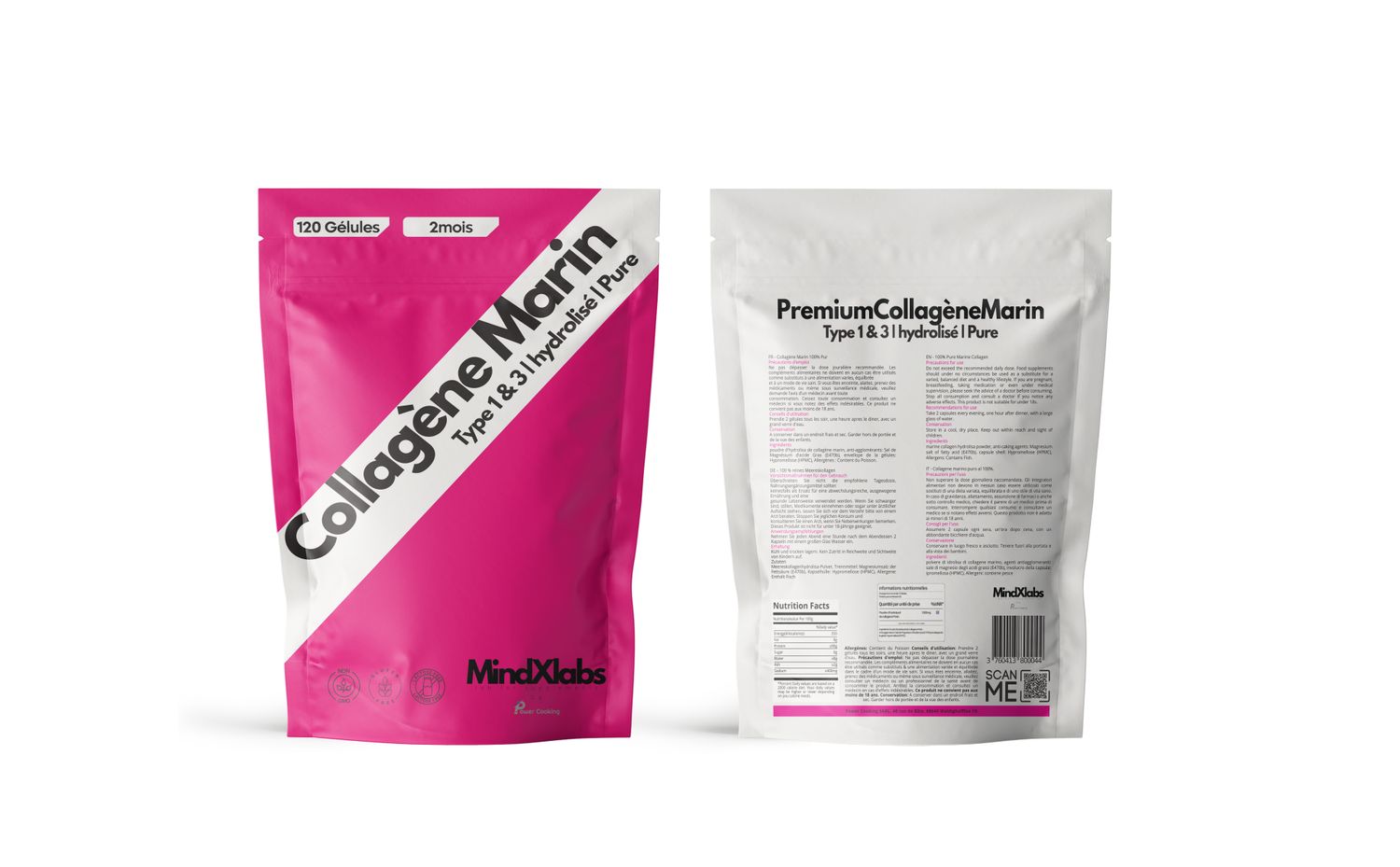collagène marin mindxlabs bienfait 120 gélules pour 2 mois de cure de collagène pure
