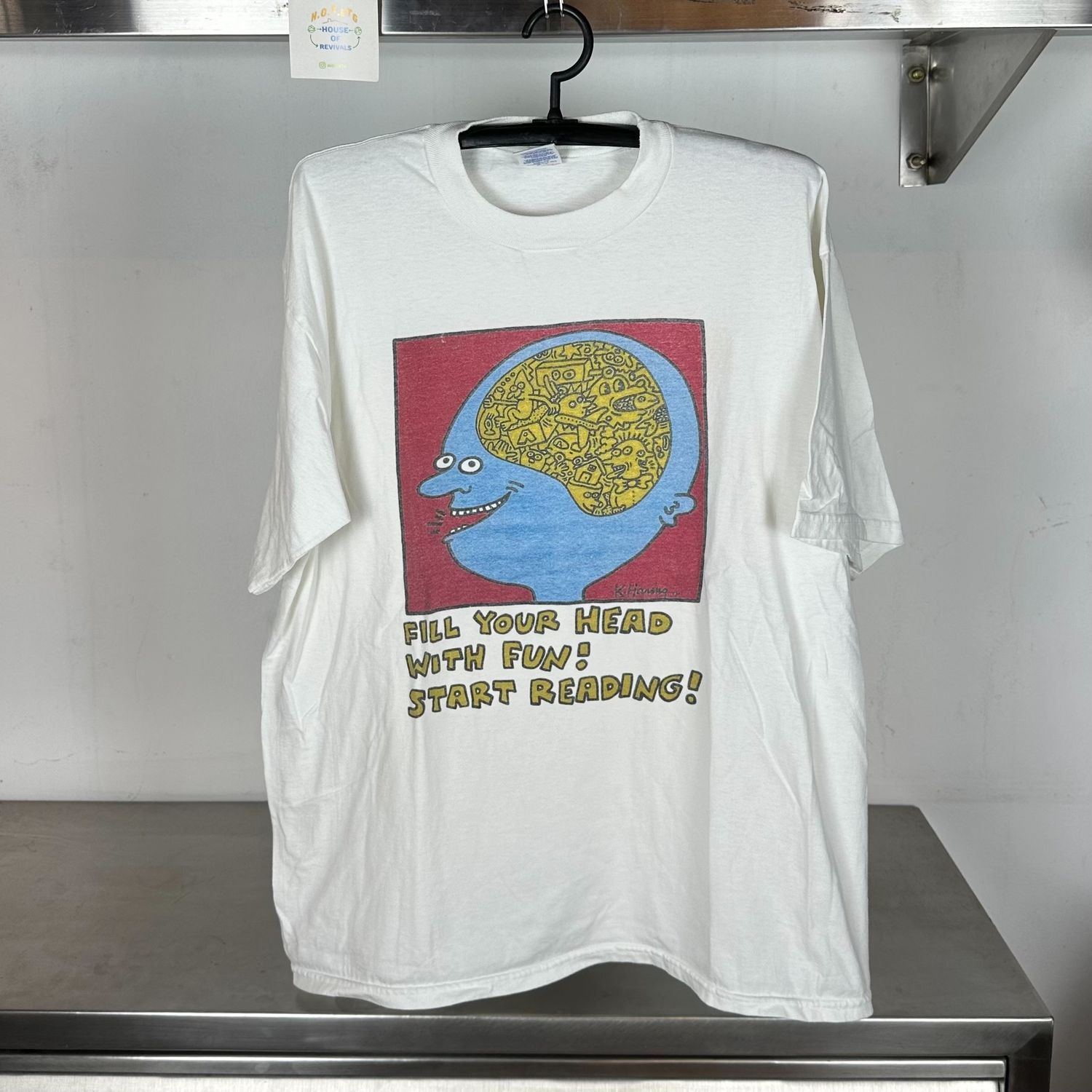 90s Keith Haring Fill Your Head With Fun! Start Reading! Pop Art XL T-shirt