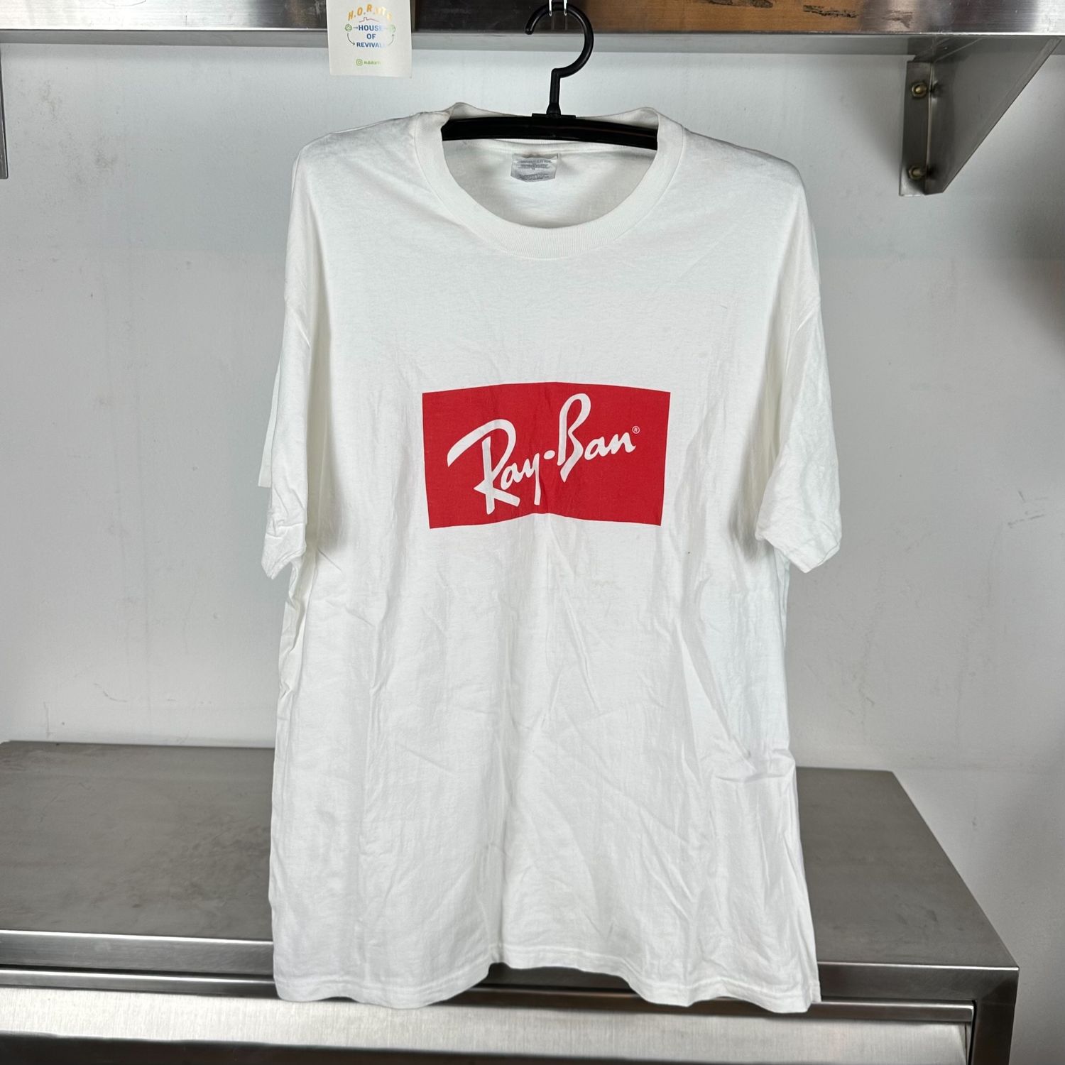 90s Rayban Sunglasses Box Logo Promo XL Hanes White T-shirt