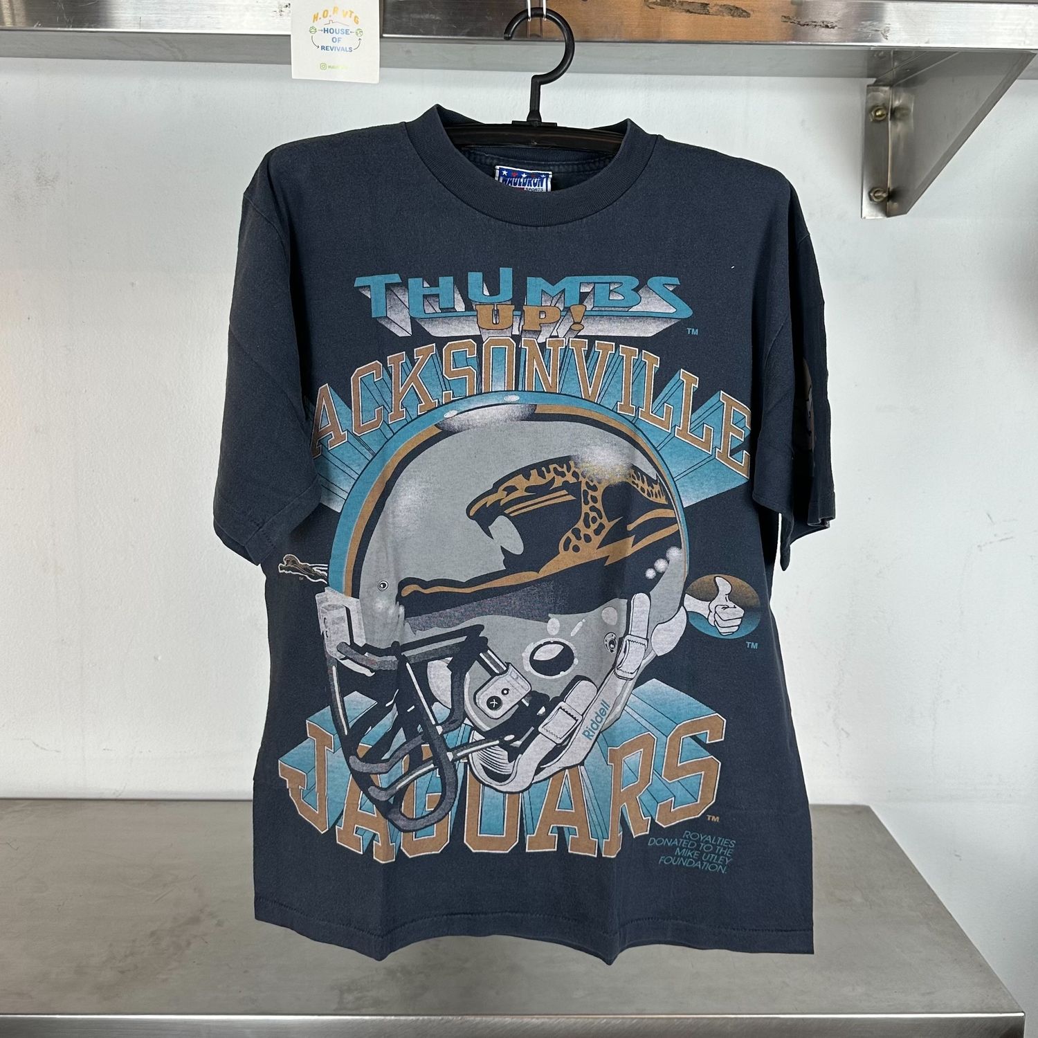 90s Jacksonville Jaguars Thumbs Up Graphic Football NFL Large single stitch T-shirt