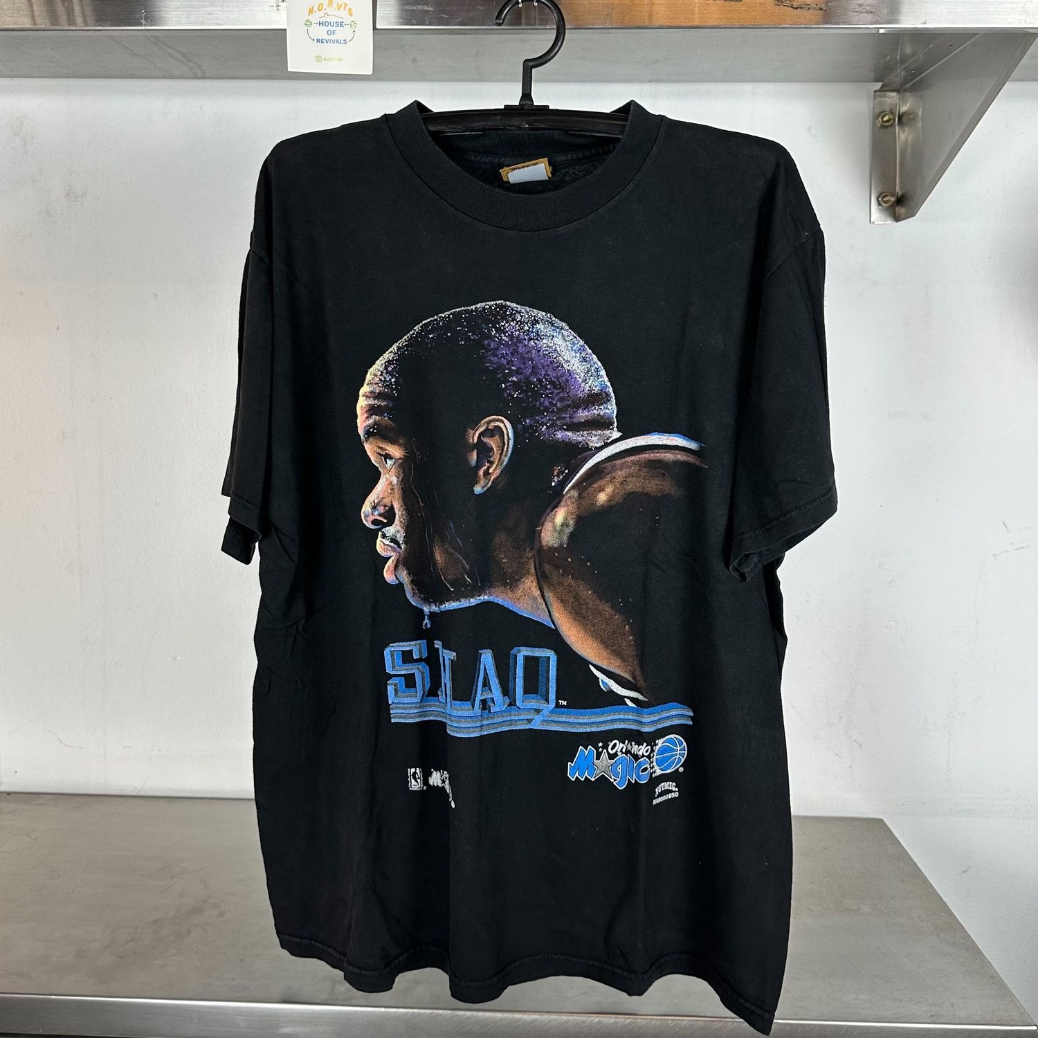 90s Shaquille O’ Neal Shaq Orlando Magic Graphic NBA Basketball Player Nutmeg XL Black T-shirt
