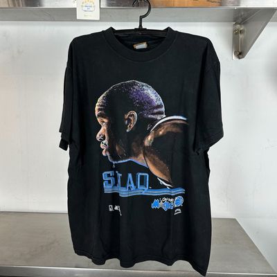 90s Shaquille O’ Neal Shaq Orlando Magic Graphic NBA Basketball Player Nutmeg XL Black T-shirt