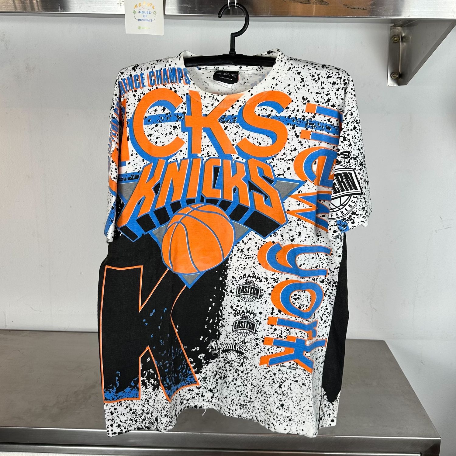 90s New York Knicks AOP All Over Print NBA Basketball Team Large single stitch Magic Johnson T’s T-shirt