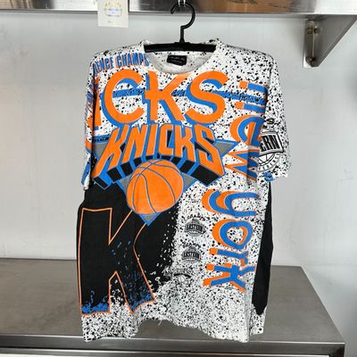 90s New York Knicks AOP All Over Print NBA Basketball Team Large single stitch Magic Johnson T’s T-shirt