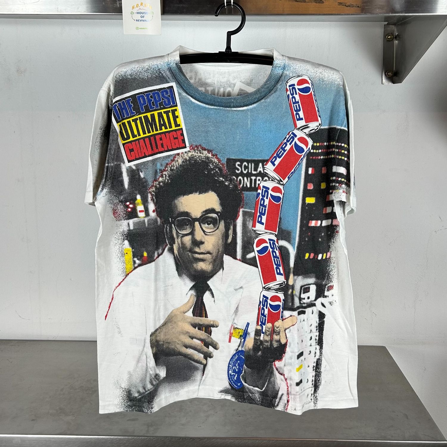 90s Kramer Seinfeld Pepsi Challenge All over print AOP single stitch T-shirt
