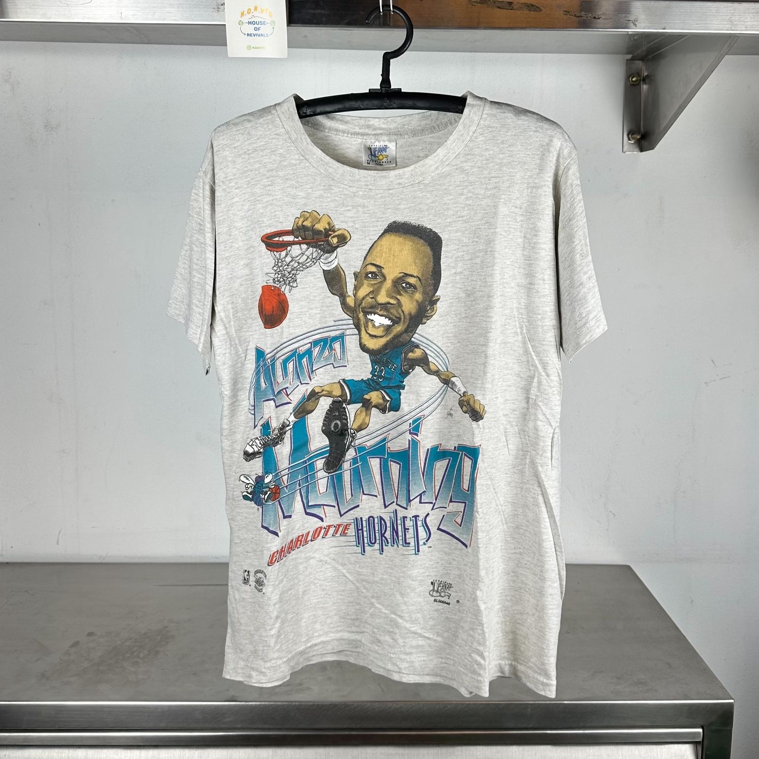90s Alonzo Mourning Charlotte Hornets NBA Caricature single stitch T-shirt